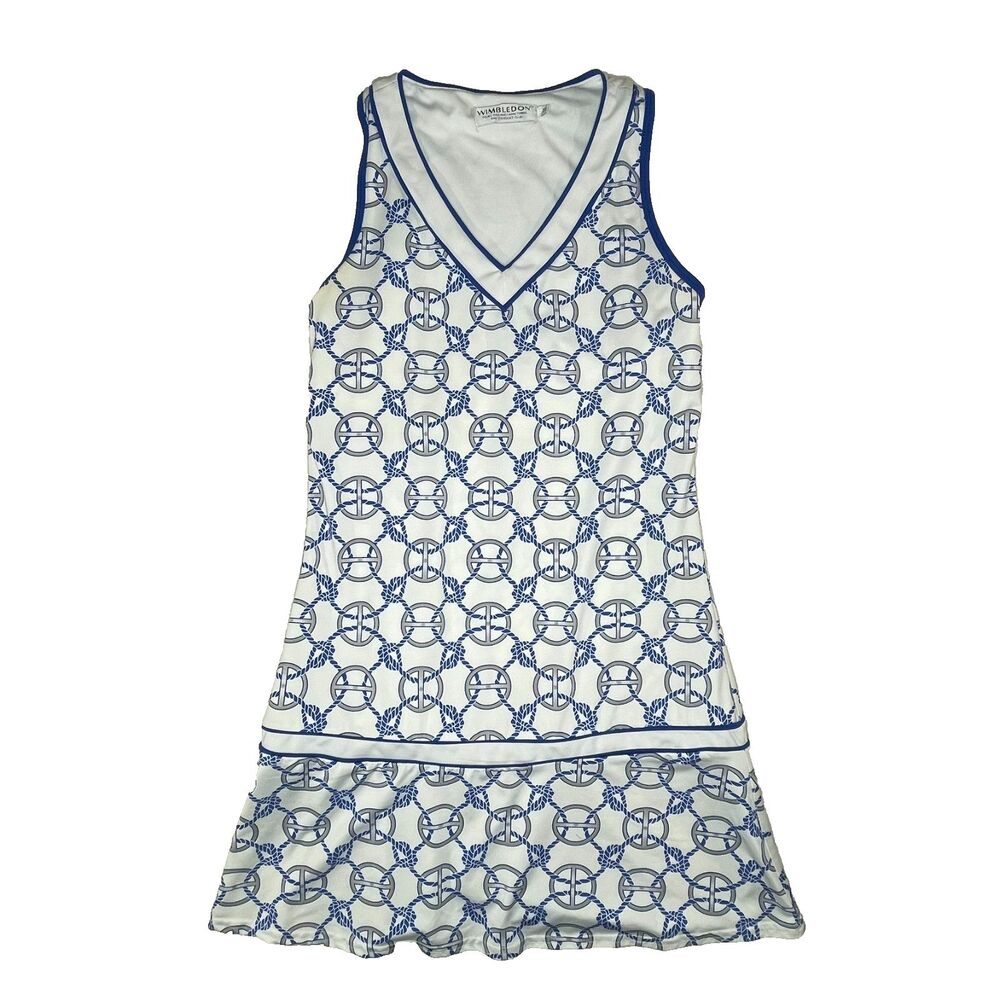 Wimbledon White & Blue V-Neck Tennis Mini Dress